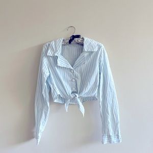 Vintage striped cropped button up with floral buttons
